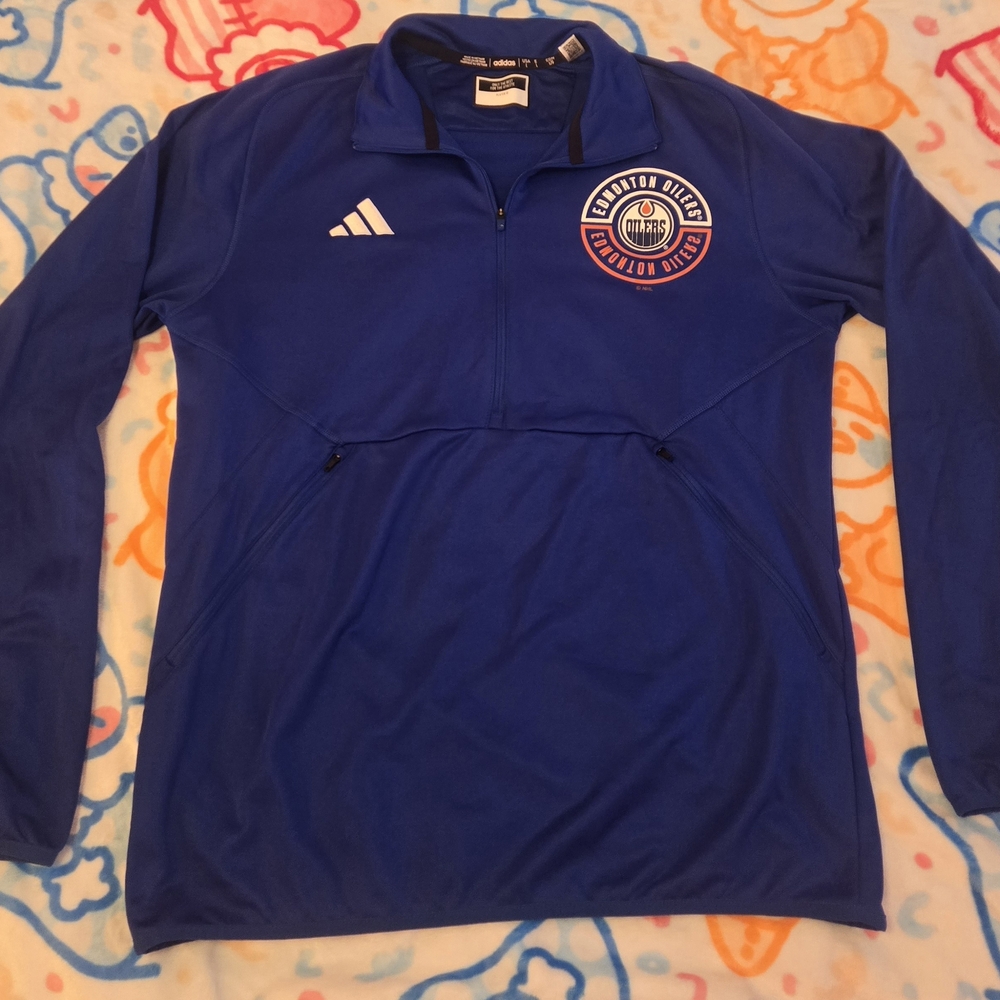 Oilers Adidas Royal Blue Quarter-Zip Pullover